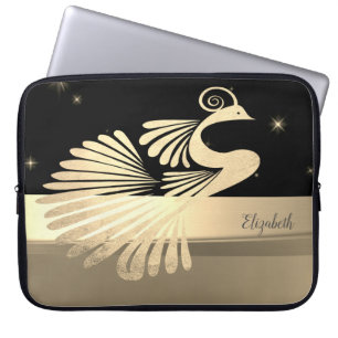 Elegant Gold Peacock - Personalized Laptop Sleeve