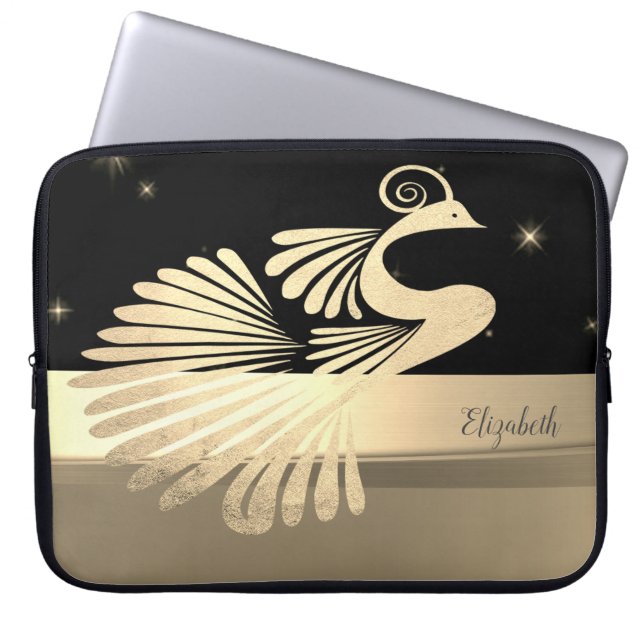Elegant Gold Peacock - Personalized Laptop Sleeve (Front)