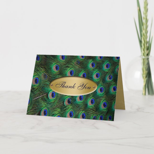 elegant gold peacock Thank you Card (Front)