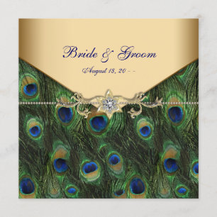 Elegant Gold Peacock Wedding Invitation