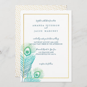 Elegant Gold Peacock Wedding Invitations