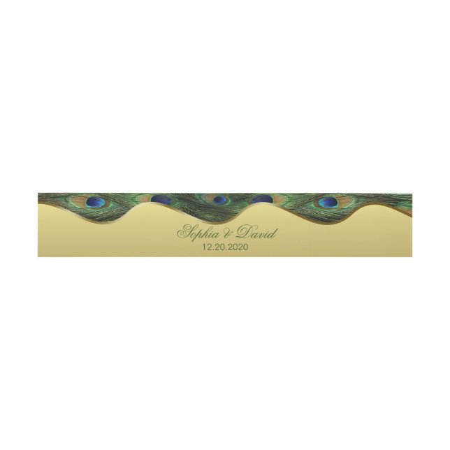 Elegant Gold Peacock Wedding Monogram Belly Band Invitation Belly Band (Flat)