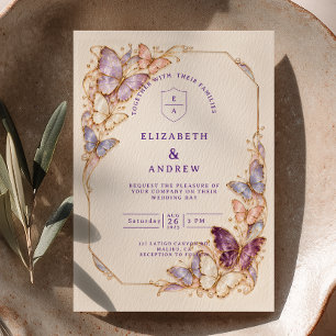 Elegant Gold Pearl Butterfly Wedding Invitation