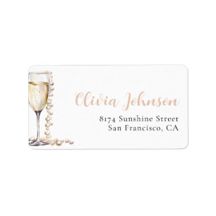 Elegant Gold Pearls and Prosecco Address Labels