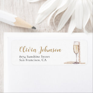 Elegant Gold Pearls and Prosecco Address Labels
