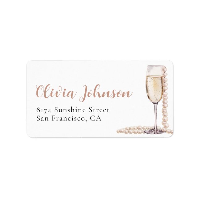 Elegant Gold Pearls and Prosecco Address Labels (Front)