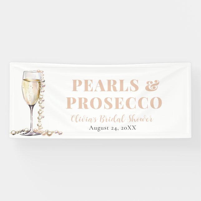 Elegant Gold Pearls and Prosecco Bridal Shower Banner (Horizontal)