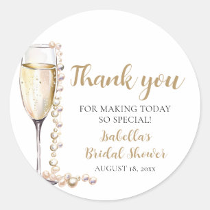 Elegant Gold Pearls and Prosecco Bridal Shower Classic Round Sticker