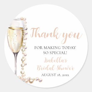 Elegant Gold Pearls and Prosecco Bridal Shower Classic Round Sticker