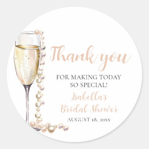 Elegant Gold Pearls and Prosecco Bridal Shower Classic Round Sticker