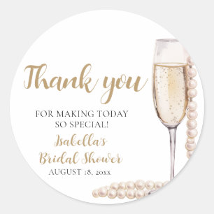 Elegant Gold Pearls and Prosecco Bridal Shower Classic Round Sticker