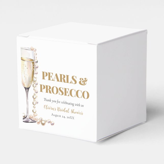 Elegant Gold Pearls and Prosecco Bridal Shower Favor Box (Front Side)