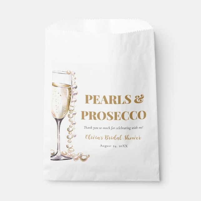 Elegant Gold Pearls and Prosecco Bridal Shower Favour Bag (Front)
