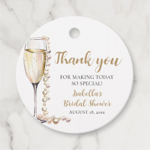 Elegant Gold Pearls and Prosecco Bridal Shower Favour Tags