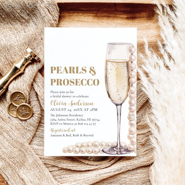Elegant Gold Pearls and Prosecco Bridal Shower Invitation (Creator Uploaded)
