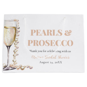 Elegant Gold Pearls and Prosecco Bridal Shower Large Gift Bag