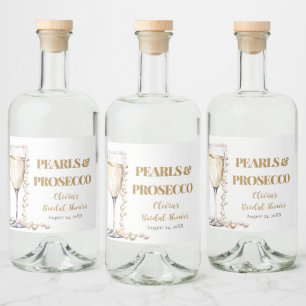 Elegant Gold Pearls and Prosecco Bridal Shower Liquor Bottle Label