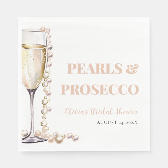 Elegant Gold Pearls and Prosecco Bridal Shower Napkin (Front)