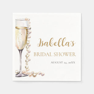 Elegant Gold Pearls and Prosecco Bridal Shower Napkin