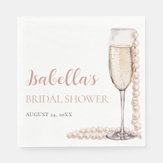 Elegant Gold Pearls and Prosecco Bridal Shower Napkin (Front)
