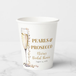 Elegant Gold Pearls and Prosecco Bridal Shower Paper Cups