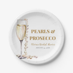 Elegant Gold Pearls and Prosecco Bridal Shower Paper Plate