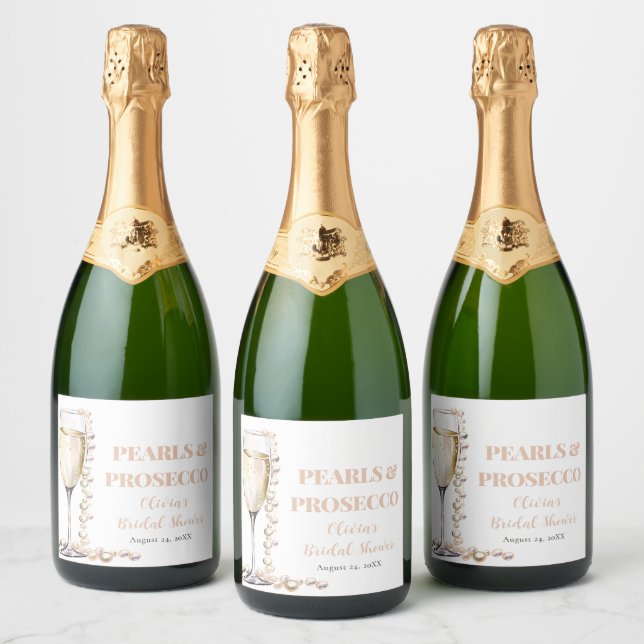 Elegant Gold Pearls and Prosecco Bridal Shower Sparkling Wine Label (Bottles)