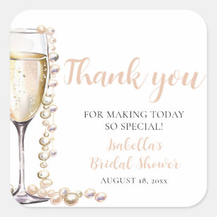 Elegant Gold Pearls and Prosecco Bridal Shower Square Sticker