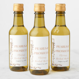 Elegant Gold Pearls and Prosecco Bridal Shower Wine Label