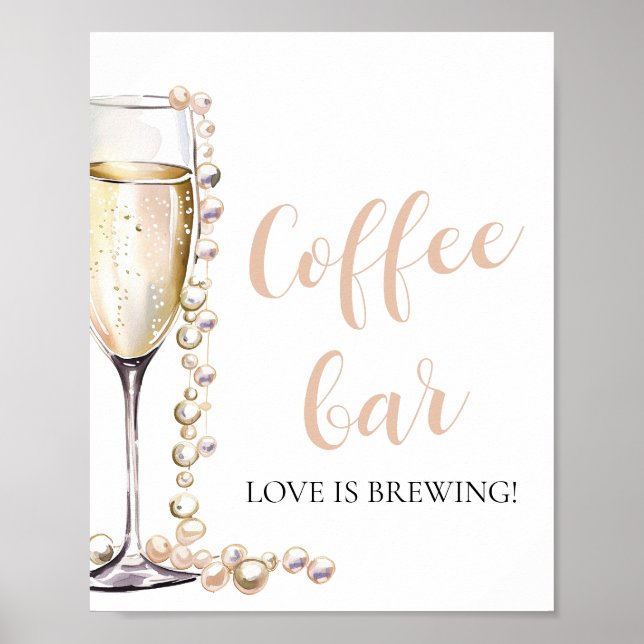 Elegant Gold Pearls and Prosecco Coffee Bar Sign (Front)