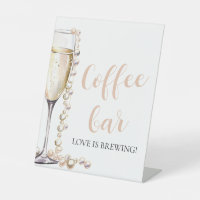 Elegant Gold Pearls and Prosecco Coffee Bar Sign