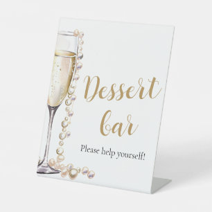 Elegant Gold Pearls and Prosecco Dessert Bar Sign