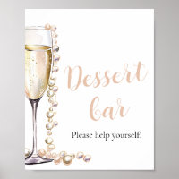 Elegant Gold Pearls and Prosecco Dessert Bar Sign