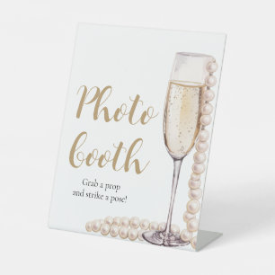 Elegant Gold Pearls and Prosecco Photo Booth Sign