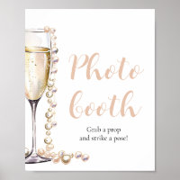 Elegant Gold Pearls and Prosecco Photo Booth Sign