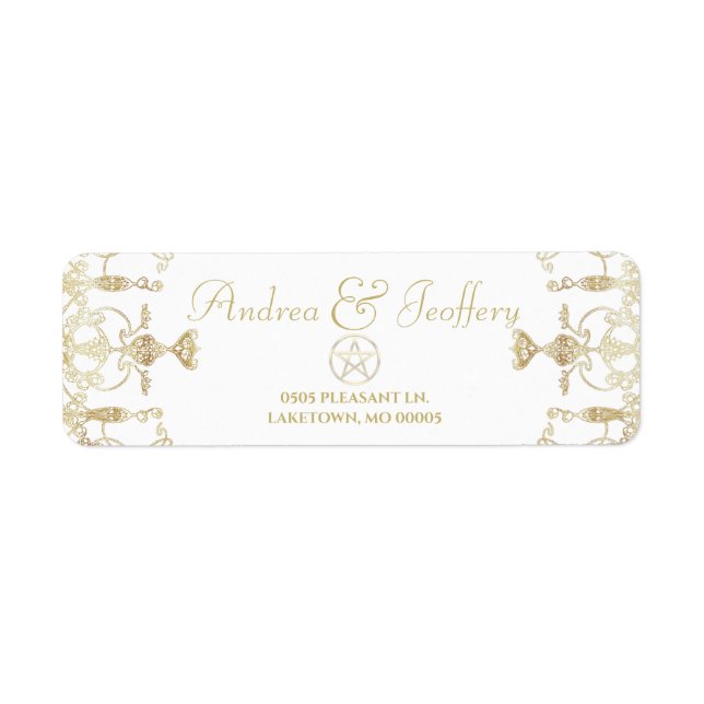Elegant Gold Pentacle Pagan Return Address (Front)