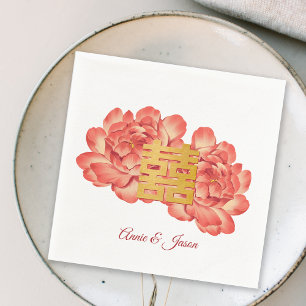 Elegant Gold Peony Chinese Wedding Napkin