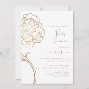 Elegant gold peony Floral Baby Shower Invitation