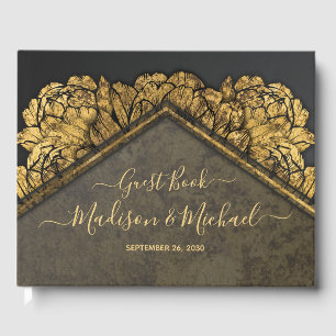 Elegant Gold Peony Floral Wedding Guest Book