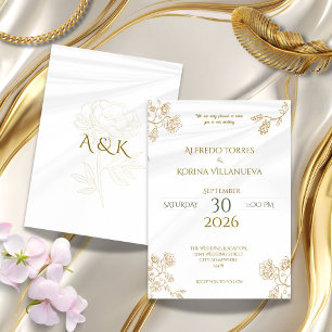 Elegant Gold Peony Floral Wedding Invitation