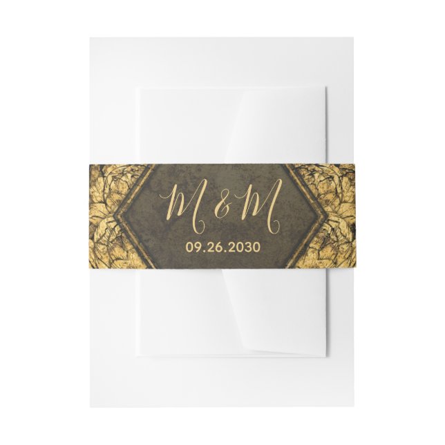 Elegant Gold Peony Floral Wedding Invitation Belly Band (Front Example)