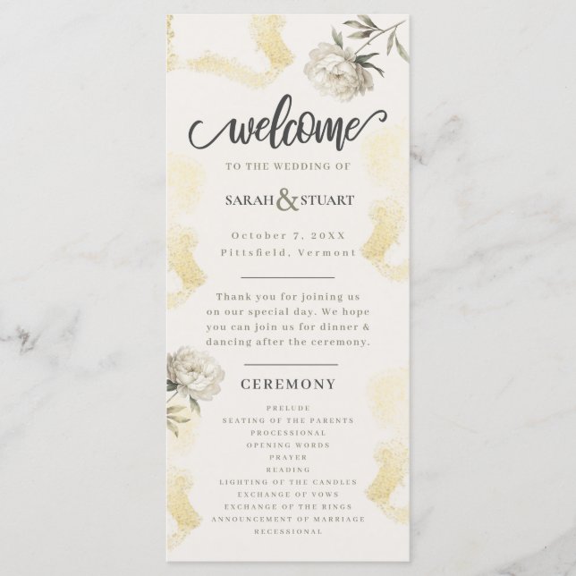 Elegant Gold Peony Floral Wedding   Program (Front)