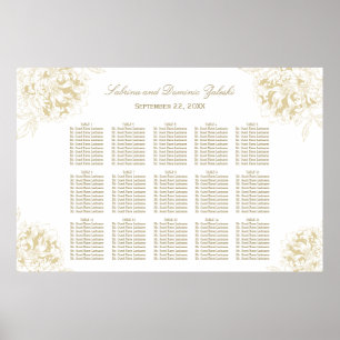 Elegant Gold Peony Floral Wedding Seating Poster