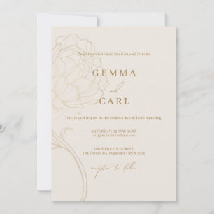 Elegant gold peony line art wedding invitation
