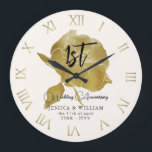 Elegant Gold Peony Wedding Anniversary Keepsake Large Clock<br><div class="desc">An elegant, personalized wedding anniversary keepsake clock featuring a hand-drawn sketch of a peony blossom with gold foil (this is a digital effect, not real foil); modern typography and a dash of modern calligraphy in the anniversary number. A nice custom wedding or anniversary gift for a young - and young...</div>