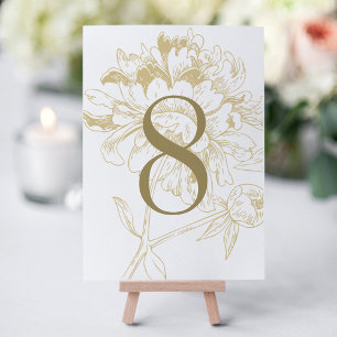 Elegant Gold Peony Wedding Table Number Card