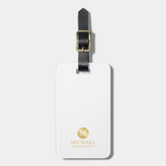 Elegant Gold Personalized Groomsmen Luggage Tag (Front Vertical)