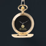 Elegant Gold Personalized Groomsmen Watch<br><div class="desc">Add a personal touch to your wedding with personalized groomsmen gift This gift features black monogram in gold circle element with name and title in gold classic serif font style on black background. Also perfect for best man, father of the bride and more. Please Note : The foil details are...</div>
