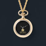 Elegant Gold Personalized Groomsmen Watch<br><div class="desc">Add a personal touch to your wedding with personalized groomsmen gift This gift features black monogram in gold circle element with name and title in gold classic serif font style on black background. Also perfect for best man, father of the bride and more. Please Note : The foil details are...</div>
