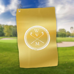 Elegant Gold Personalized Monogram Initials Golf Towel